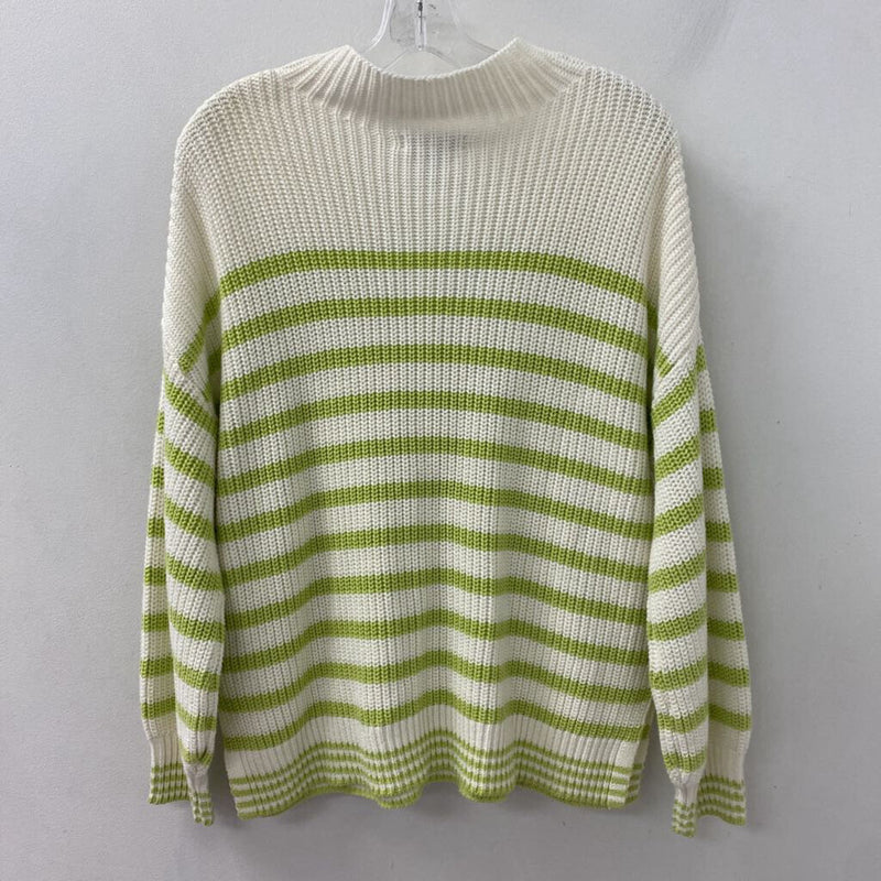 CUPCAKES AND CASHMERE WOMEN'S SWEATER white lime stripe M