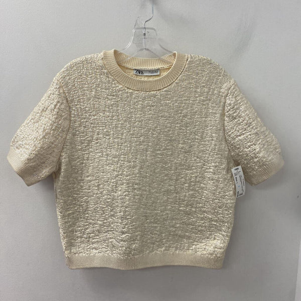 ZARA WOMEN'S TOP cream silver mix L