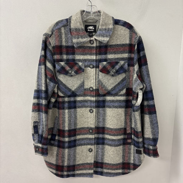 ROOTS WOMEN'S COAT grey plaid XL