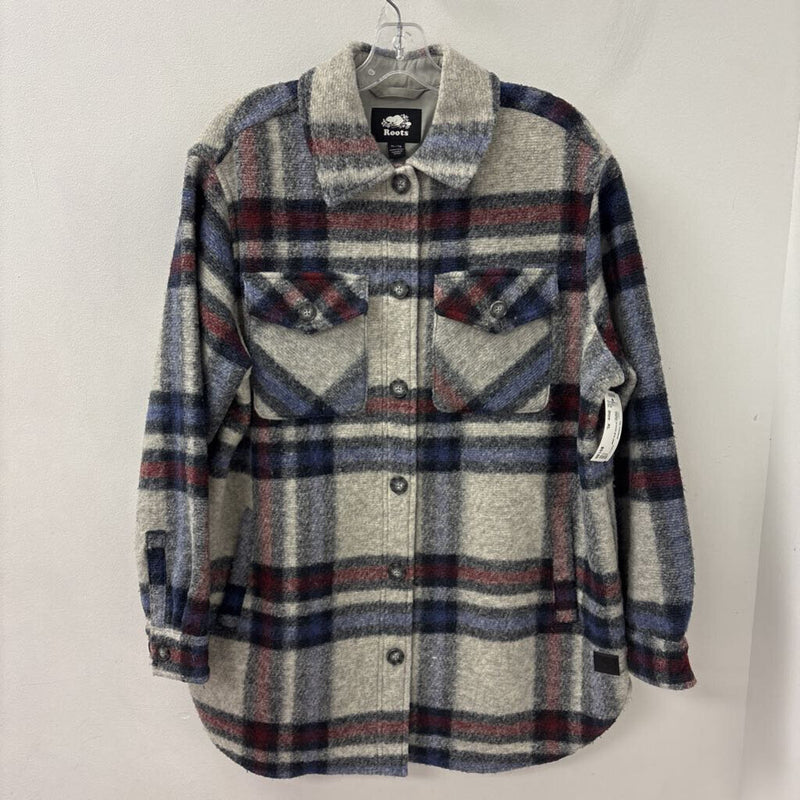 ROOTS WOMEN'S COAT grey plaid XL
