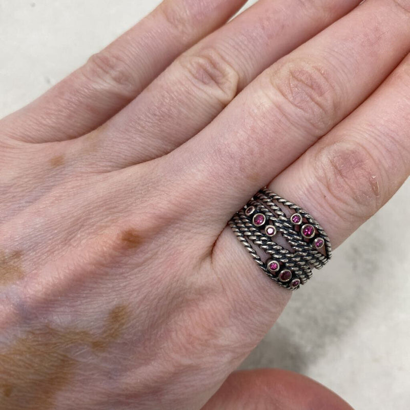 PANDORA WOMEN'S RING grey pink 7.5