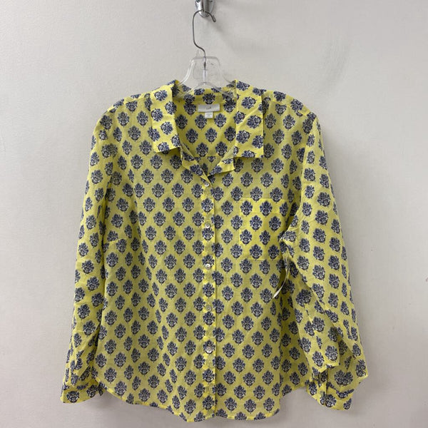 J JILL/PUREJILL WOMEN'S BLOUSE/SHIRT yellow grey print XLP