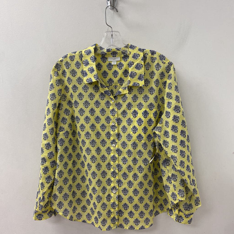 J JILL/PUREJILL WOMEN'S BLOUSE/SHIRT yellow grey print XLP