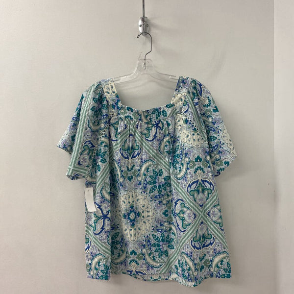 LANE BRYANT WOMEN'S PLUS TOP blue turquoise white print 18/20