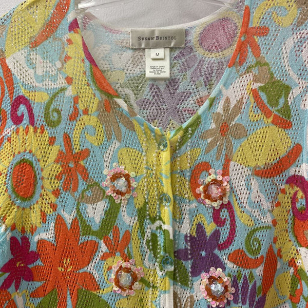 SUSAN BRISTOL WOMEN'S CARDIGAN white multi floral M