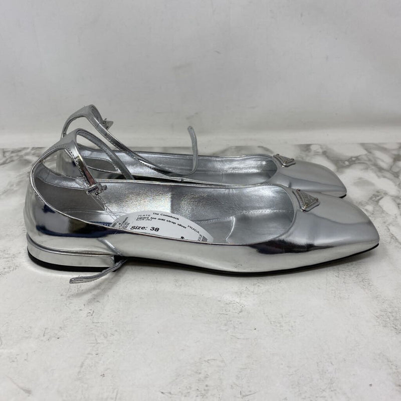 PRADA WOMEN'S FLATS silver 38