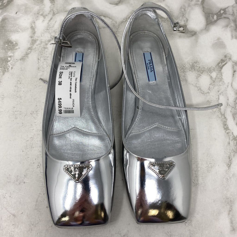 PRADA WOMEN'S FLATS silver 38