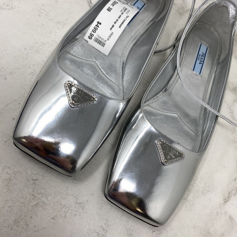 PRADA WOMEN'S FLATS silver 38