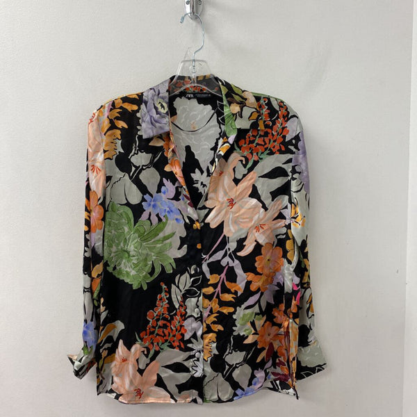 ZARA WOMEN'S BLOUSE/SHIRT black multi mix XS