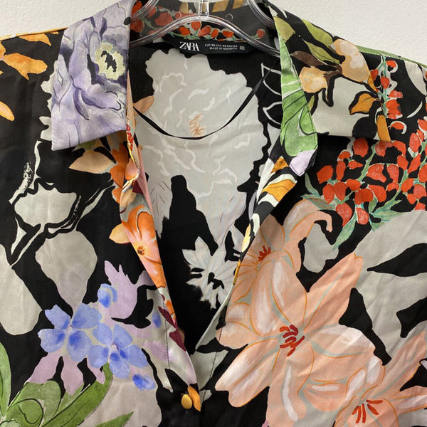 ZARA WOMEN'S BLOUSE/SHIRT black multi mix XS