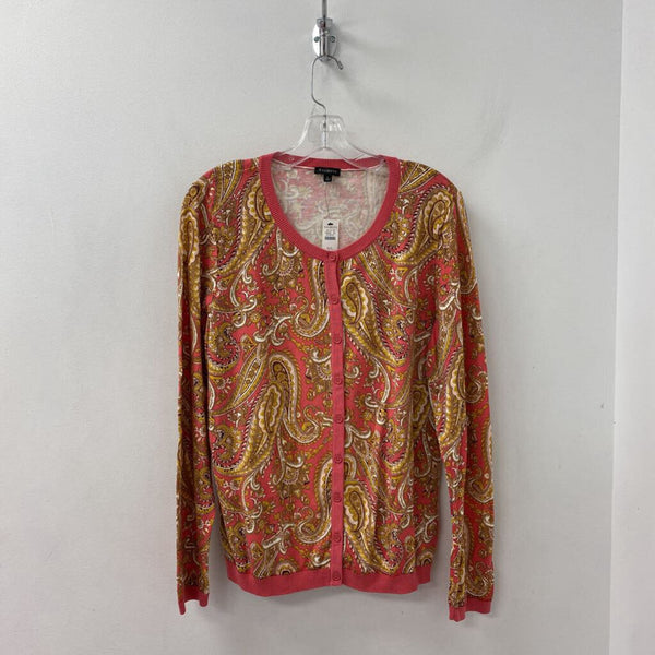 TALBOTS WOMEN'S CARDIGAN pink tan yellow mix L