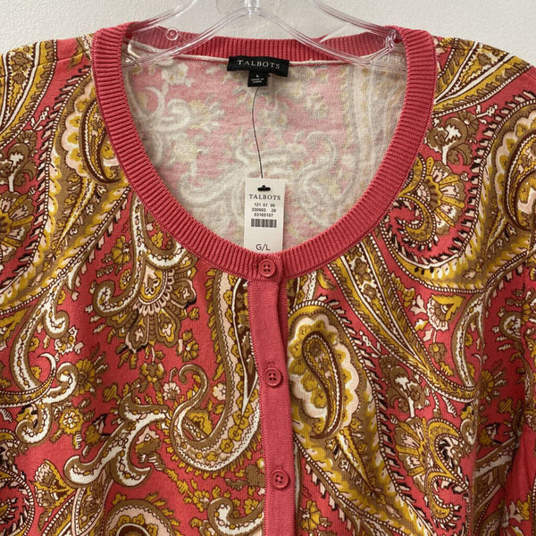 TALBOTS WOMEN'S CARDIGAN pink tan yellow mix L