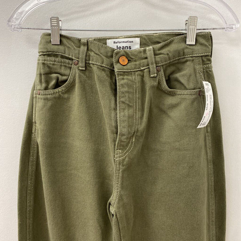REFORMATION WOMEN'S JEANS olive green XS-S /25