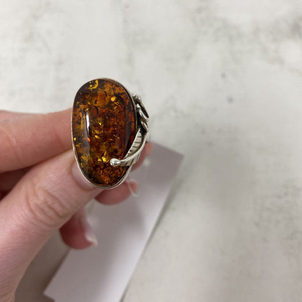925 WOMEN'S RING silver amber 8
