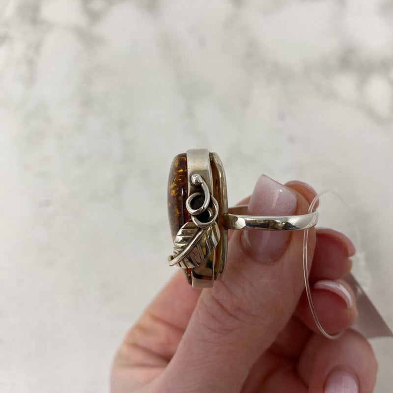 925 WOMEN'S RING silver amber 8