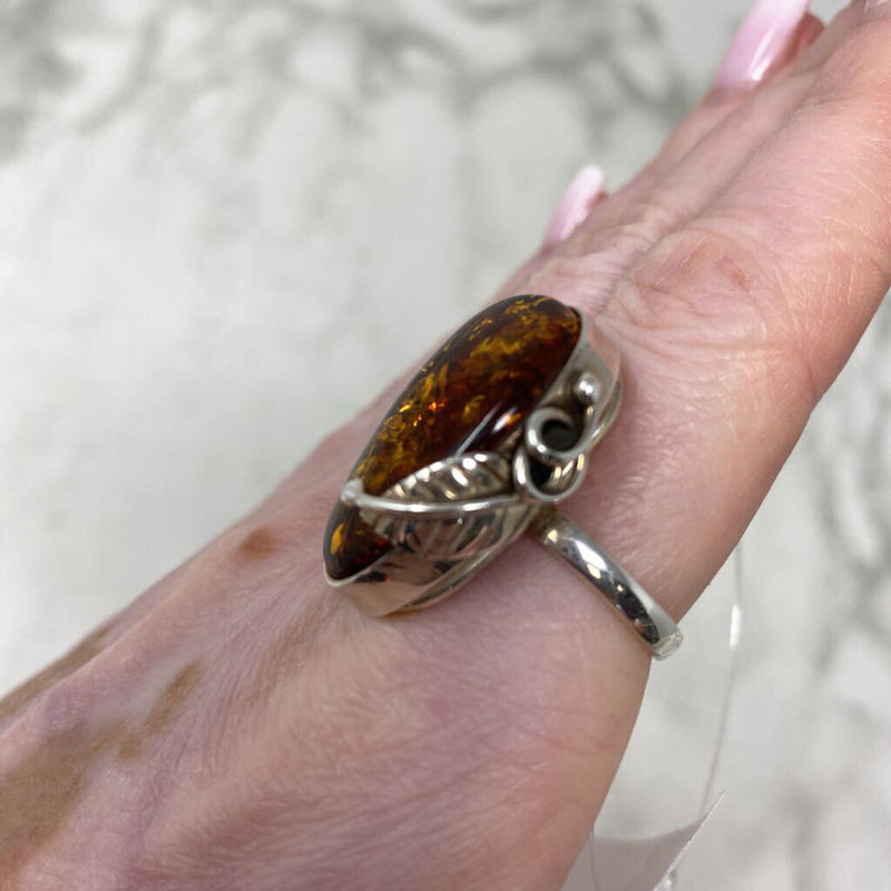 925 WOMEN'S RING silver amber 8