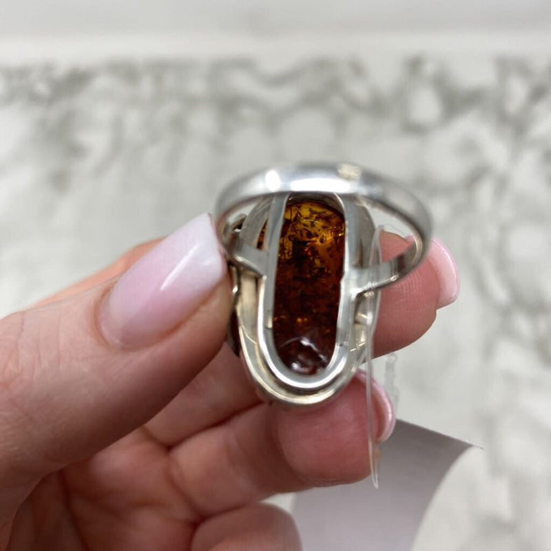 925 WOMEN'S RING silver amber 8