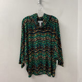 JOSEPH RIBKOFF WOMEN'S PLUS TOP green tan geo print 20