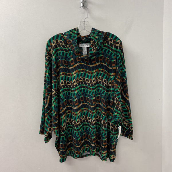 JOSEPH RIBKOFF WOMEN'S PLUS TOP green tan geo print 20