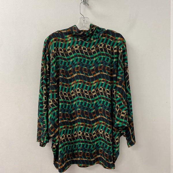 JOSEPH RIBKOFF WOMEN'S PLUS TOP green tan geo print 20