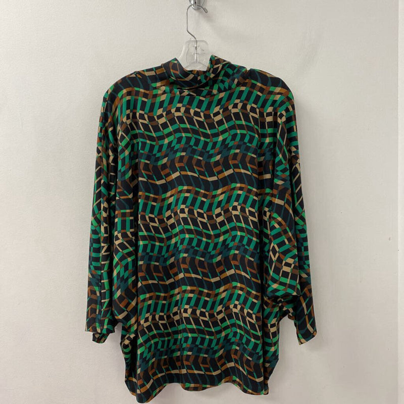 JOSEPH RIBKOFF WOMEN'S PLUS TOP green tan geo print 20