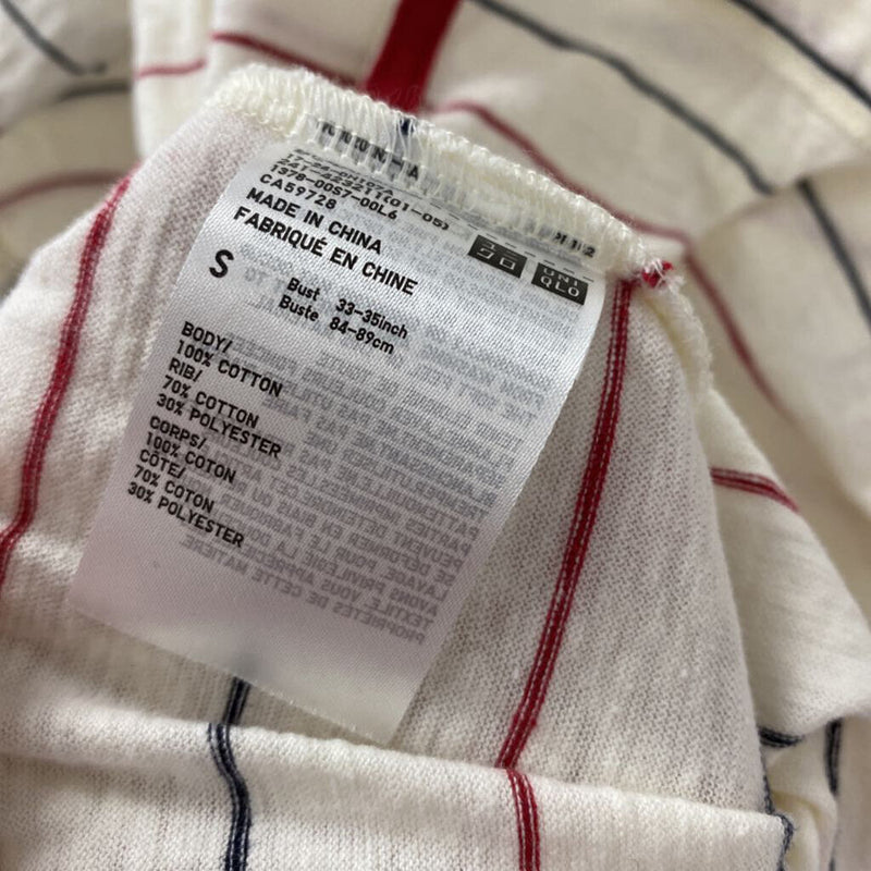 UNIQLO WOMEN'S T-SHIRT cream black red stripe S