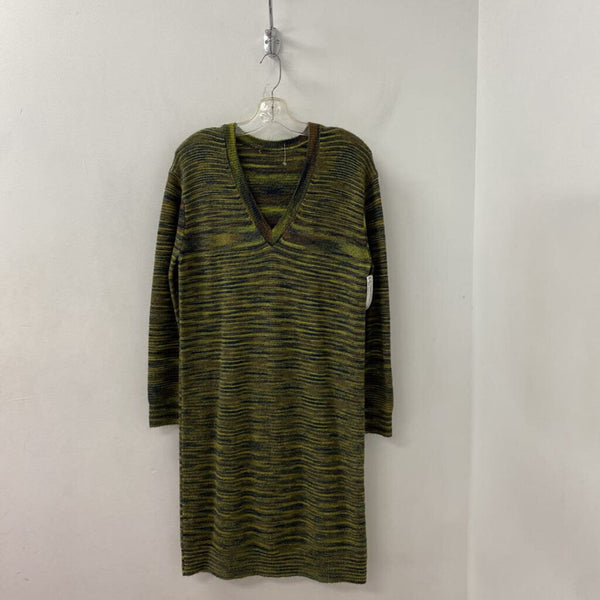 WOMEN'S DRESS green brown stripe L