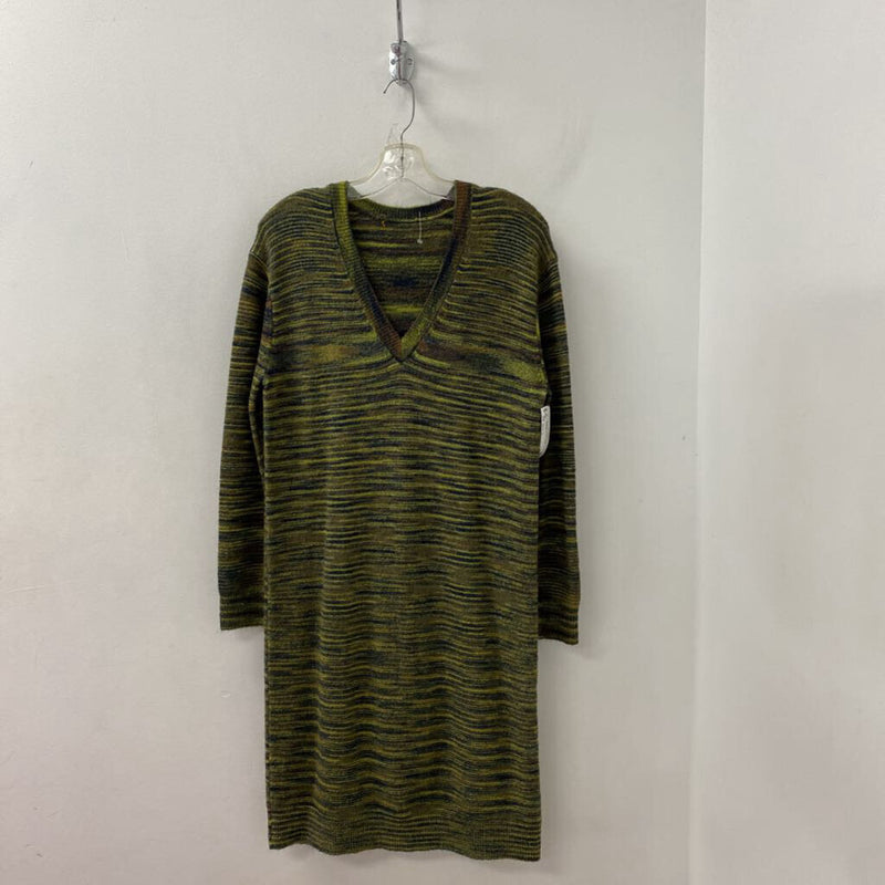 WOMEN'S DRESS green brown stripe L
