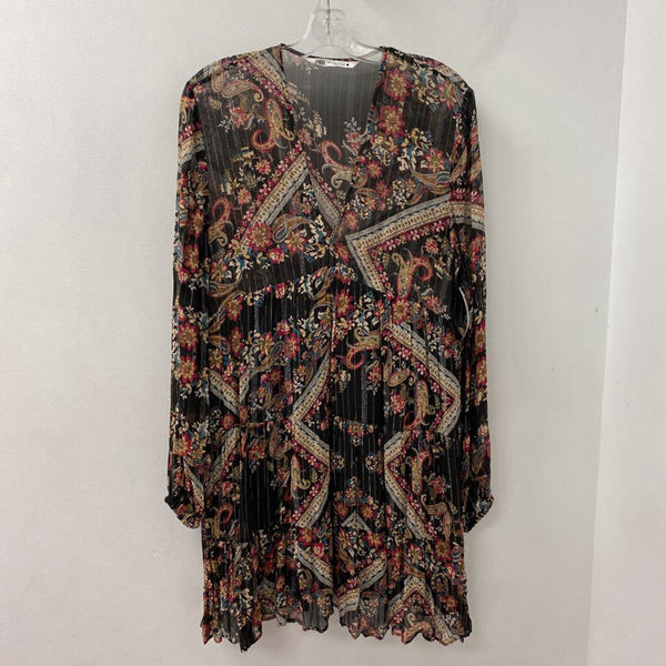ZARA WOMEN'S DRESS black burgundy mix M