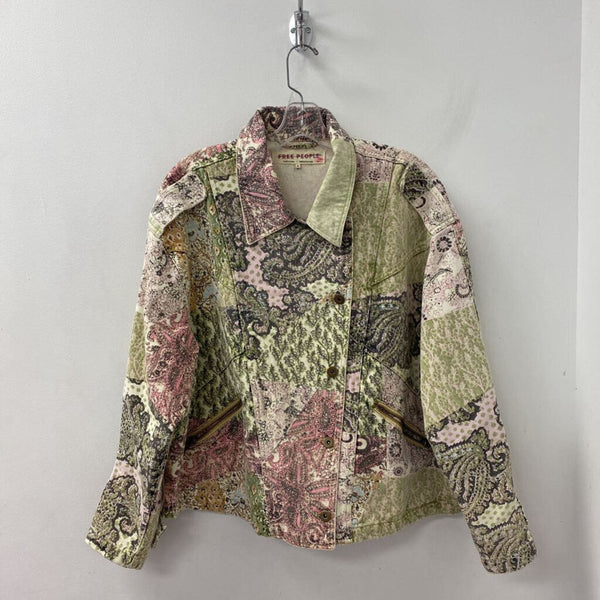 FREE PEOPLE WOMEN'S DENIM JACKET green pink multi mix S
