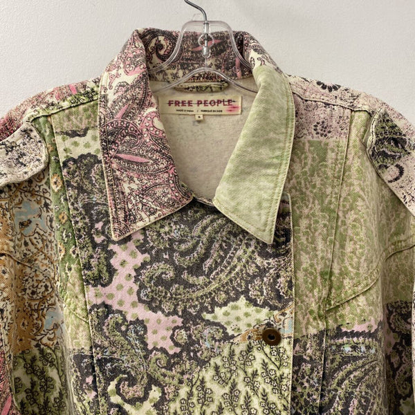 FREE PEOPLE WOMEN'S DENIM JACKET green pink multi mix S