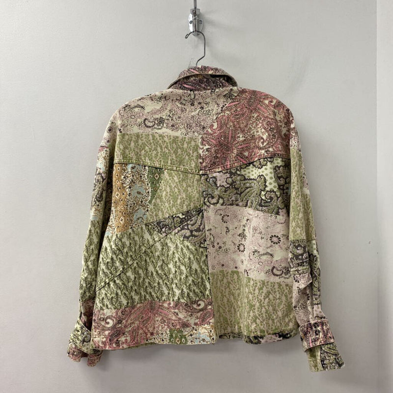 FREE PEOPLE WOMEN'S DENIM JACKET green pink multi mix S