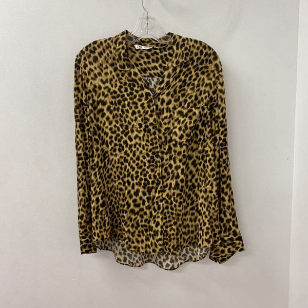 ZARA WOMEN'S BLOUSE/SHIRT black tan mix M