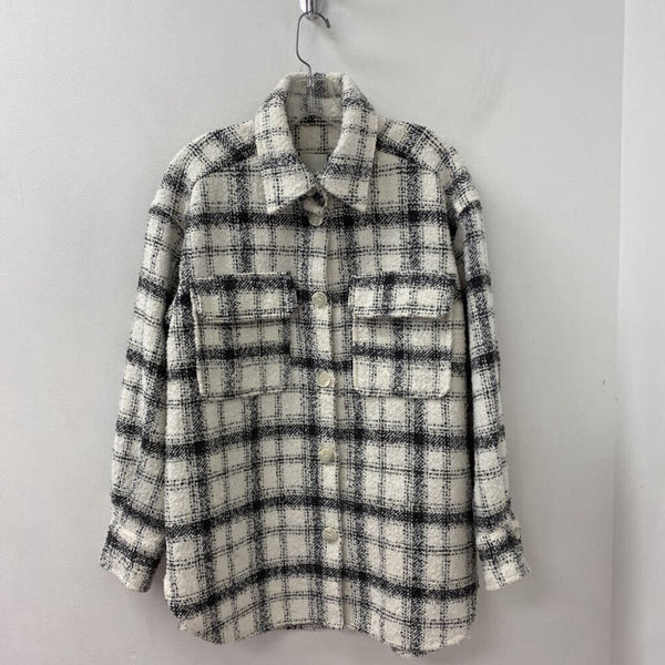 H&M WOMEN'S COAT white grey mix M