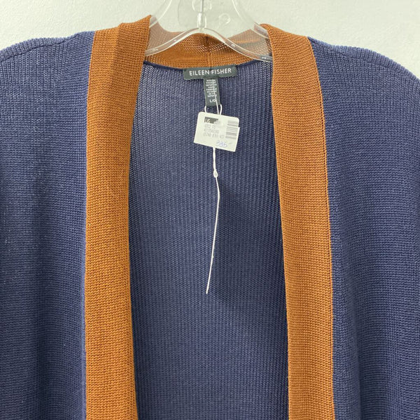 EILEEN FISHER WOMEN'S CARDIGAN navy brown L