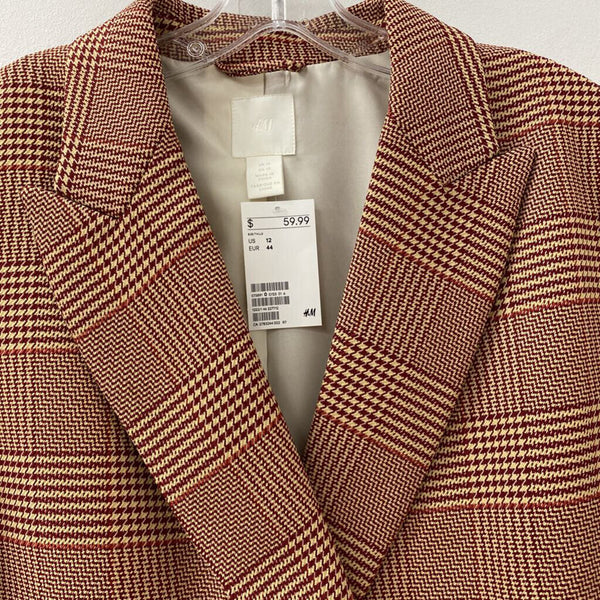 H&M WOMEN'S BLAZER/JACKET burgundy beige mix 12