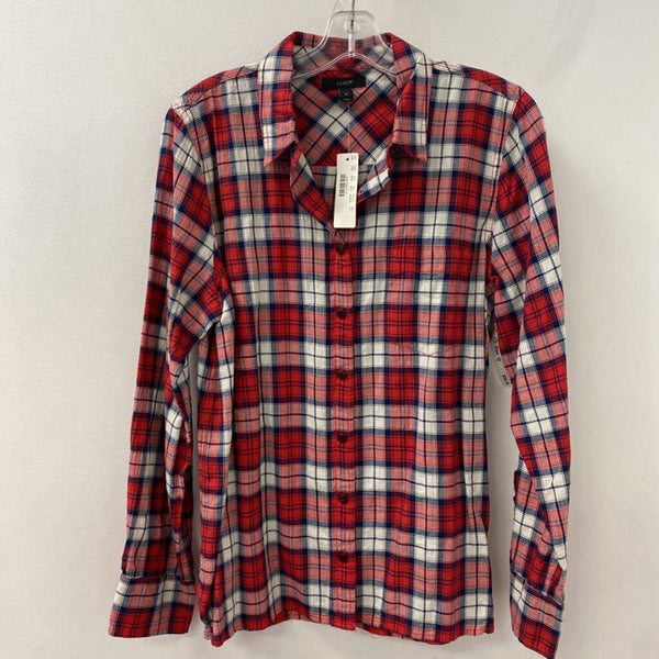 J CREW WOMEN'S BLOUSE/SHIRT red navy white mix 12