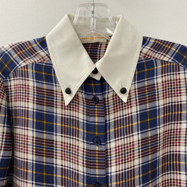 TORY BURCH WOMEN'S BLOUSE/SHIRT navy white burgundy mix 0
