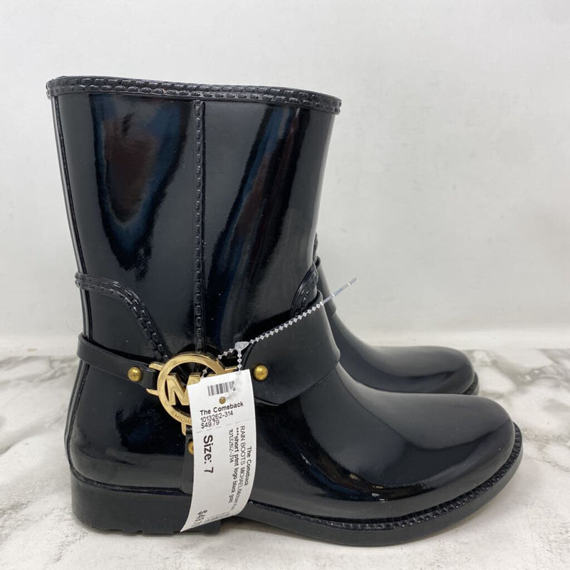 MICHAEL/Michael Kors WOMEN'S RAIN BOOTS black gold 7