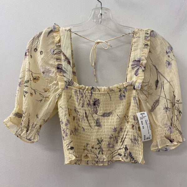 H&M WOMEN'S TOP cream lilac mix XS