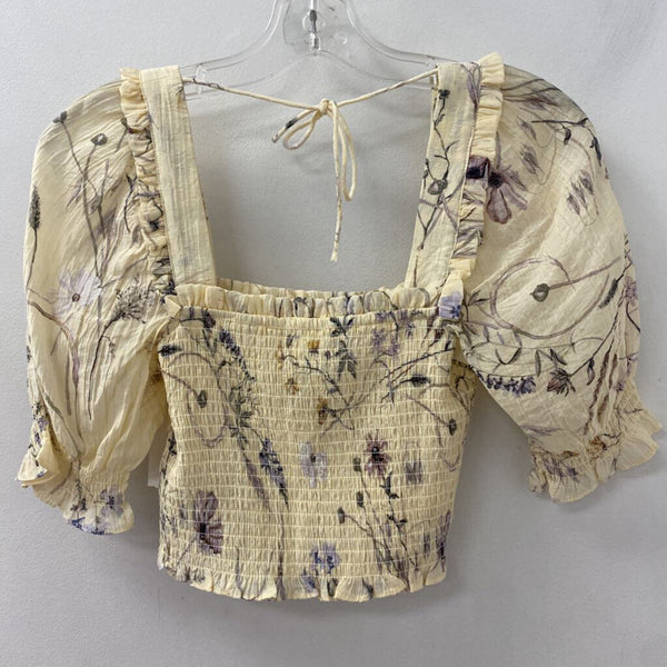 H&M WOMEN'S TOP cream lilac mix XS