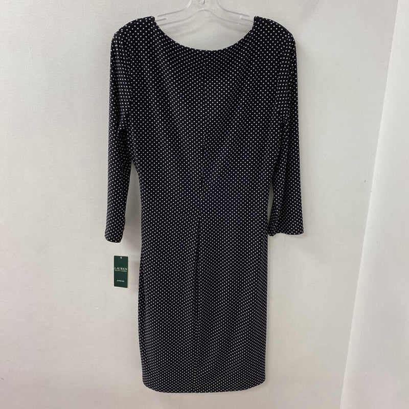 LAUREN WOMEN'S DRESS black white dots 14