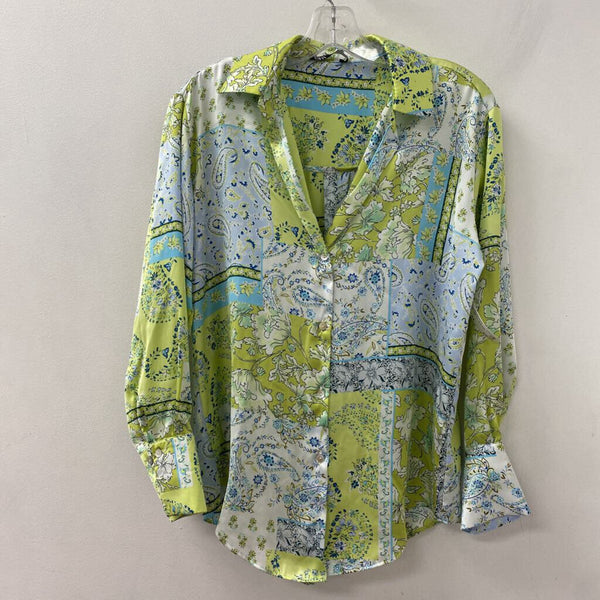 ZARA WOMEN'S BLOUSE/SHIRT lime floral print XS
