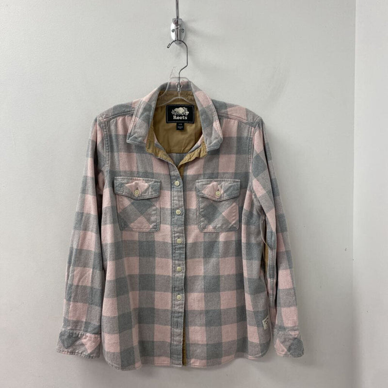 ROOTS WOMEN'S TOP grey pink L