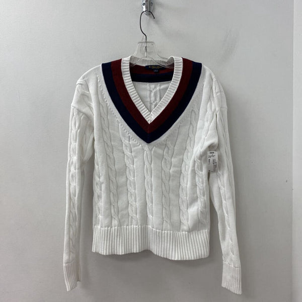 BROOKS BROTHERS WOMEN'S SWEATER white burgundy navy L