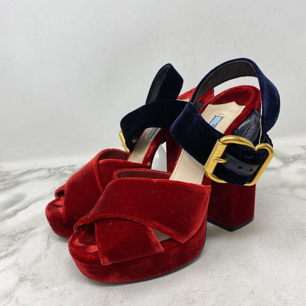 PRADA WOMEN'S HEELS red navy 38