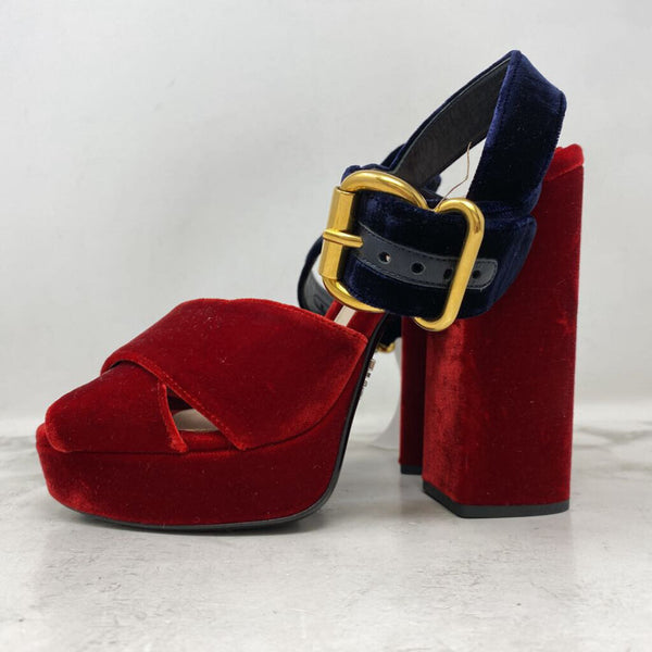 PRADA WOMEN'S HEELS red navy 38