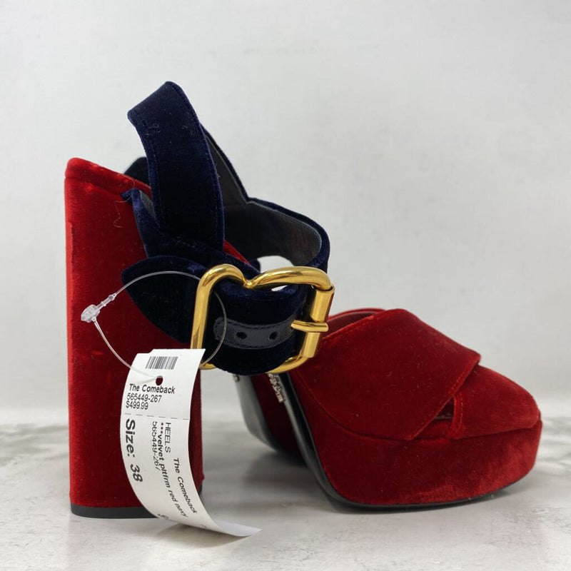 PRADA WOMEN'S HEELS red navy 38