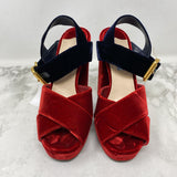 PRADA WOMEN'S HEELS red navy 38