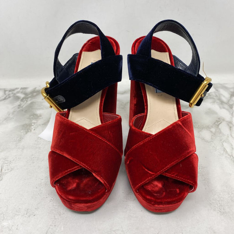 PRADA WOMEN'S HEELS red navy 38